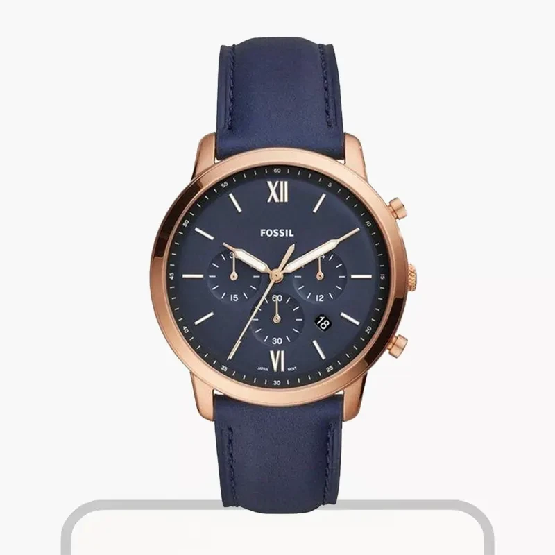 Fossil Neutra Chronograph Blue Dial Rose-Gold Bezel Men's Watch- FS5454